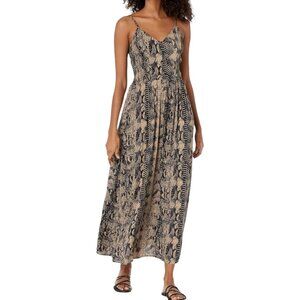 Angie V Neck Spaghetti Strap Snake Print Maxi Dress with Smocked Sides Medium